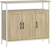 HOMCOM Buffet 3 Portas com 4 Prateleiras Ajustáveis e Compartimento Aberto 100x35x88 cm Efeito Madeira Natural | Aosom Portugal