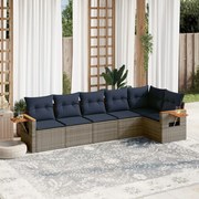vidaXL 6 pcs conjunto sofás p/ jardim c/ almofadões vime PE cinzento