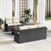 vidaXL Sofá de Jardim Modular com 6 Peças e Almofadas Preto em Rattan e Polipropileno de Acácia