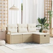 vidaXL Conjunto de sofá de jardim com 4 peças e almofadas bege em rattan sintético.