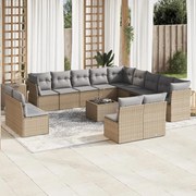 vidaXL 14 pcs conjunto de sofás p/ jardim com almofadões vime PE bege
