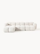 Sofá modular em teddy-bouclé Tayla (4 lugares) com pufe (esquerdo/direito)