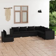 7 pcs conjunto lounge de jardim c/ almofadões vime PE preto