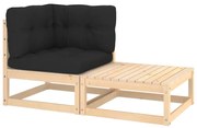 2 pcs conjunto lounge de jardim com almofadões pinho maciço