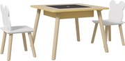 AIYAPLAY Conjunto de Mesa e 2 Cadeiras com Encosto em Forma de Ursinho e Compartimentos Ocultos Madeira e Branco | Aosom Portugal