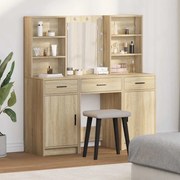 vidaXL Conjunto de Mesa de Maquiagem com LED 3 pcs Carvalho Sonoma