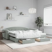 vidaXL Sofá-cama c/ gavetão e gavetas 100x200 cm veludo cinzento-claro