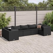 vidaXL 7 pcs conjunto lounge de jardim c/ almofadões vime PE preto