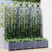 318252 vidaXL Vaso/floreira jardim c/ treliça 120x40x121,5 cm PP cinzento azul