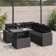 vidaXL 6 pcs conjunto sofás de jardim c/ almofadões vime PE preto