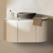 Conjunto De Móvel De Casa De Banho Suspenso Em Madeira Carsone Branco & Sem Unidade Auxiliar & Cimento Cinzento Redondo Ø40 Cm Tarsis & Sem - Sklum