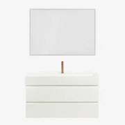 Conjunto De Móvel De Casa De Banho Suspenso Em Madeira E Folha De Freixo Com Lavatório Integrado Ona Branco & Led Retangular - Sklum