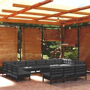 vidaXL 14 pcs conjunto lounge jardim c/ almofadões pinho maciço preto