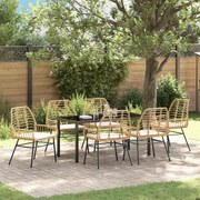 vidaXL Conjunto de Jantar de Jardim 7 Peças com Almofadas Castanho em Rattan Poliéster