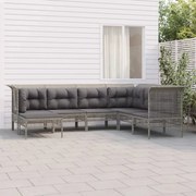 vidaXL 7 pcs conjunto lounge de jardim c/ almofadões vime PE cinzento