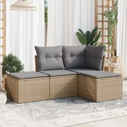 vidaXL 4 pcs conjunto de sofás para jardim c/ almofadões vime PE bege