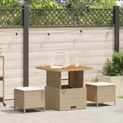 Conjunto de Jantar para Jardim em 3 Peças com Almofadas Bege em Rattan e Acácia