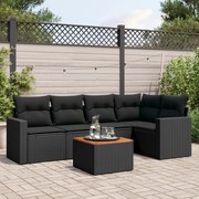 vidaXL 6 pcs conjunto sofás de jardim c/ almofadões vime PE preto