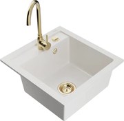 Mexen Vito lava-loiça de granito de 1 cuba com torneira de cozinha Telma, branco - 6503-20-670200-50