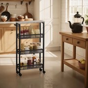 Carrinho com 4 prateleiras de cozinha estreito com rodas 13 x 45,4 x 77 cm Greige mesclado + Preto