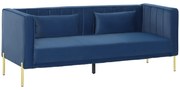 HOMCOM Sofá de 3 Lugares Estofado em Veludo com 2 Almofadas Apoio para os Braços e Pés Dourados 194,5x76x76 cm Azul Marinho | Aosom Portugal