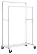 Cabideiro com duplo varão, rodas e prateleira de arrumação para quarto. | SONGMICS | 162 x 59 x 100 cm | branco|preto | HSR060W01.