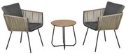 Outsunny Conjunto de Móveis de Vime para Jardim 3 Peças Mesa Redonda e 2 Poltronas com Almofadas Acolchoadas Pátio Cinza e Marrom | Aosom Portugal