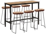 vidaXL 7 pcs conj. de bar madeira de mangueira áspera maciça e metal