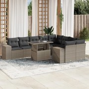 vidaXL 10 pcs conj. sofás jardim com almofadões vime PE cinzento-claro