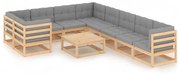 vidaXL 10 pcs conjunto lounge de jardim c/ almofadões pinho maciço