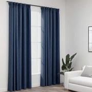 vidaXL Cortinas opacas aspeto linho com ganchos 2 pcs 140x245 cm azul