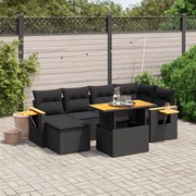 vidaXL 7 pcs conjunto de sofás p/ jardim c/ almofadões vime PE preto