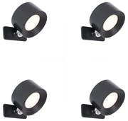 Conjunto de 4 luminárias de parede e teto modernas pretas com LED recarregável - Bright Moderno