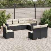 vidaXL 8 pcs conjunto sofás de jardim com almofadões vime PE preto