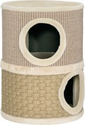 PawHut Arranhador em Forma de Cilindro para Gatos com 3 Níveis Plataforma e Caverna Confortável 37,5x37,5x70 cm Caqui e Bege | Aosom Portugal