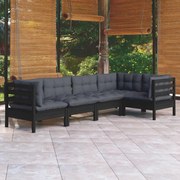 5 pcs conjunto lounge de jardim c/ almofadões pinho maciço