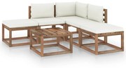 6 pcs conjunto lounge de jardim c/ almofadões cor creme