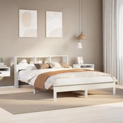 vidaXL Cama com estante sem colchão 120x200 cm pinho maciço branco