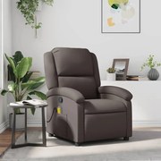 vidaXL Poltrona de massagens reclinável couro genuíno castanho-escuro