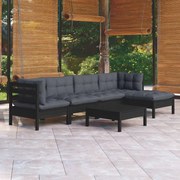 vidaXL 6 pcs conjunto lounge de jardim c/ almofadões pinho preto