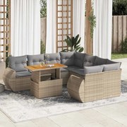 vidaXL 9 pcs conjunto de sofás p/ jardim com almofadões vime PE bege