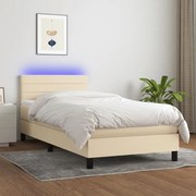 vidaXL Cama box spring c/ colchão e LED 80x200 cm tecido cor creme