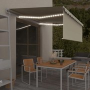 vidaXL Toldo automático c/ estore/LED/sensor de vento 4x3 m cor creme