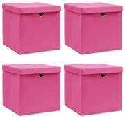 Caixas de arrumação com tampas 4 pcs 32x32x32 cm tecido rosa