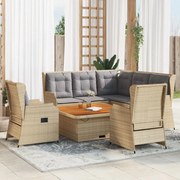 6 pcs conjunto lounge p/ jardim com almofadões vime PE bege