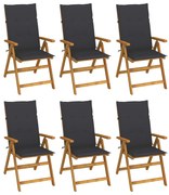 vidaXL Cadeiras de jardim dobráveis c/ almofadões 6 pcs acácia maciça