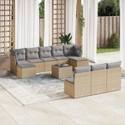 vidaXL 11 pcs conjunto sofás de jardim c/ almofadões vime PE bege