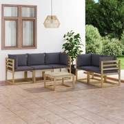 6 pcs conjunto lounge para jardim com almofadões antracite