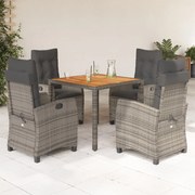 vidaXL 5 pcs conjunto de jantar p/ jardim c/ almofadões vime PE cinza