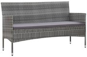 vidaXL Sofá de jardim de 3 lugares com almofadões vime PE cinzento